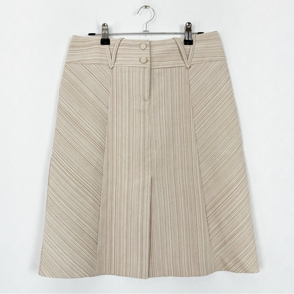 Vintage A-Line Beige Tone on Tone Striped Skirt Front Slit Size 2 Canadian